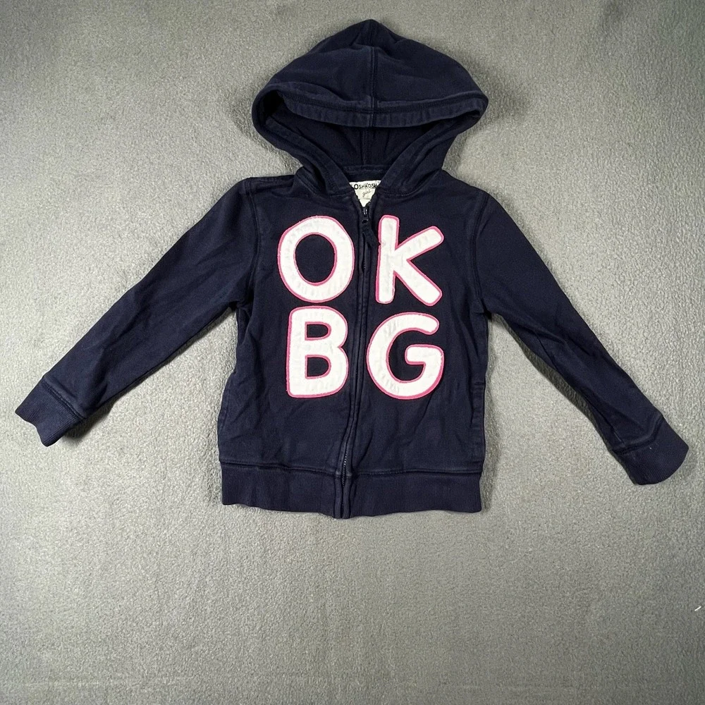 OshKosh BGosh Toddler Girl Navy Blue Zip Up Hoodie Jacket OKBG Size‎ 5
